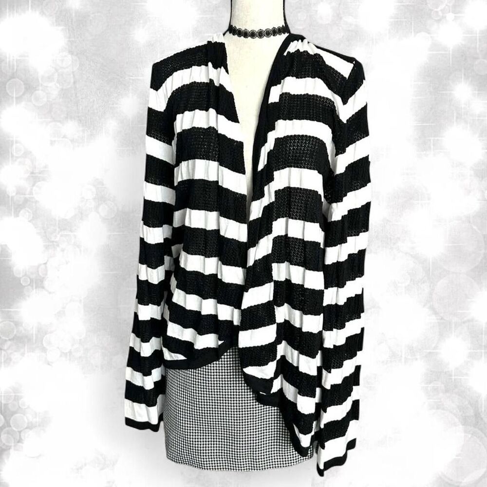 Jones New York Boho Style Black and White Striped Cardigan